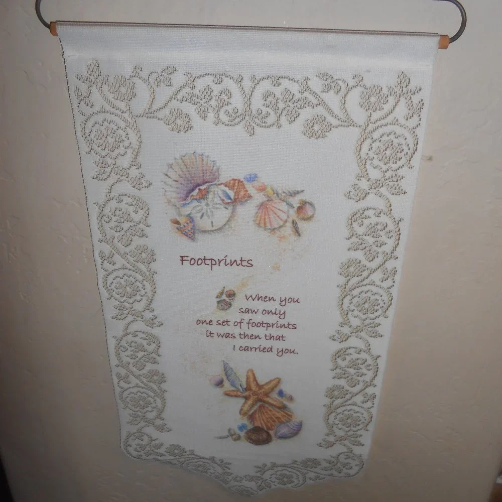 Beautiful Hanging Lace Cloth Banner FOOTPRINTS Sign 💖